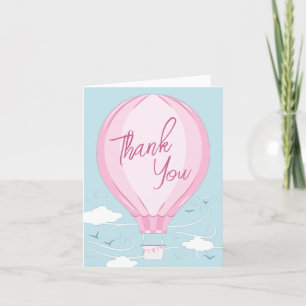 Hot Air Balloon Pink Girl Letterpress Thank You Card