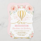 Hot Air Balloon Pink Gold Floral Girl 1st Birthday