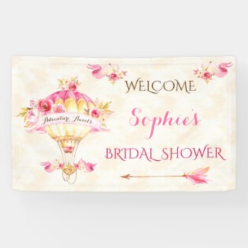 Hot Air Balloon Pink Gold Yellow Arrows Roses Banner by HydrangeaBlue at Zazzle