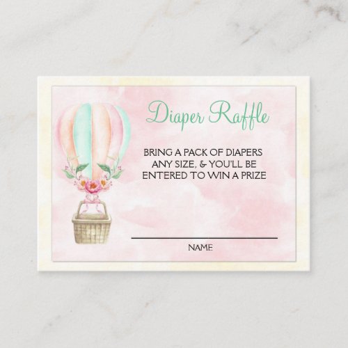 Hot Air Balloon Pink Peach Diaper Raffle Ticket Enclosure Card