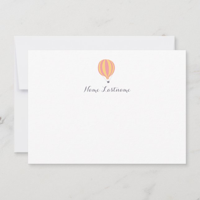 Hot Air Balloon Pink Yellow Custom Stationery Note Card (Front)