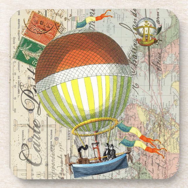 Hot Air Balloon Post Card Beverage Coaster (Front)