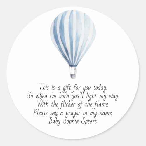Hot air balloon Prayer candle label