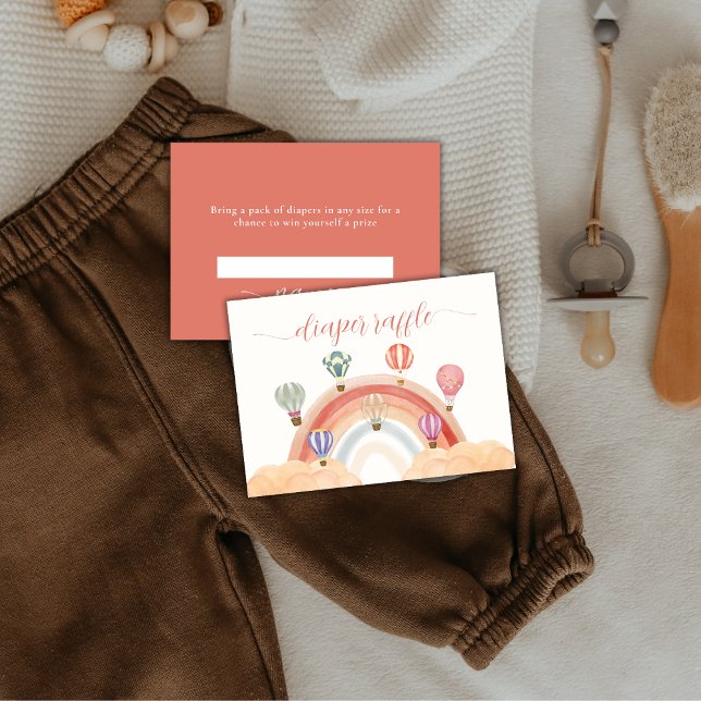 Hot Air Balloon Rainbow Diaper Raffle Baby Shower  Enclosure Card (Hot Air Balloon Rainbow Diaper Raffle Baby Shower Enclosure Card)