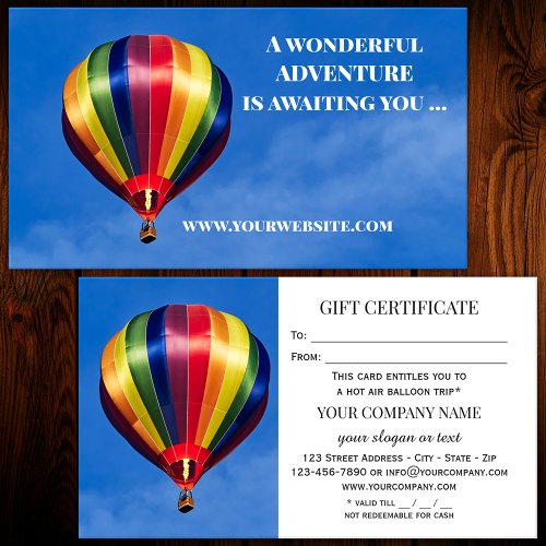 Hot Air Balloon Ride Gift Certificate Template