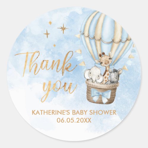 Hot Air Balloon Safari Baby Shower Thank You Classic Round Sticker