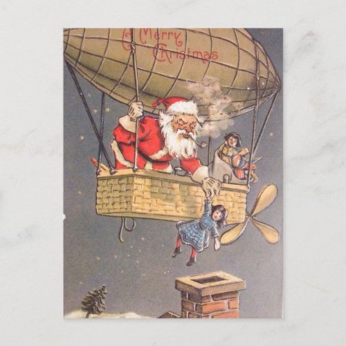 Hot Air Balloon Santa Claus Vintage Postcard