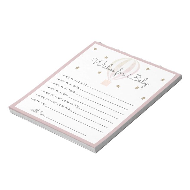 Hot Air Balloon Shower Wishes for Baby Pink Notepad (Rotated)