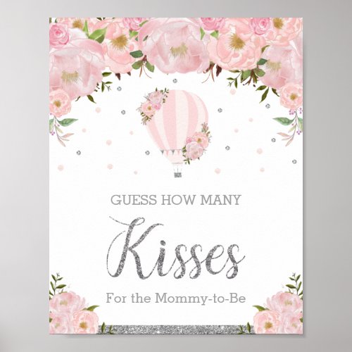 Hot Air Balloon Silver Pink Floral Guess Kisses  Poster