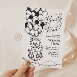 Hot-Air Balloon Simple Baby Shower Teddy Bear In Invitation