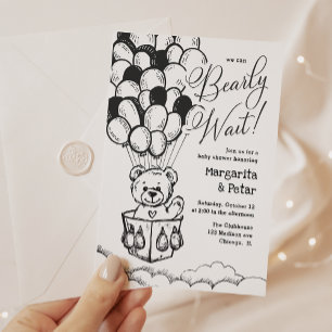 Hot-Air Balloon Simple Baby Shower Teddy Bear In Invitation