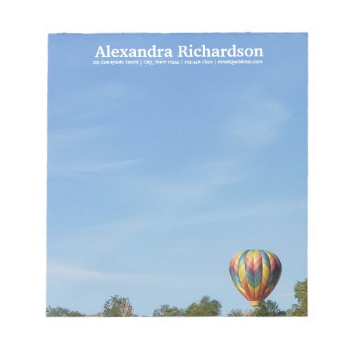 Hot Air Balloon Sky Blue Clouds Trees White Name Notepad