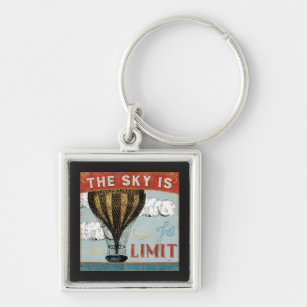 Hot Air Balloon Sky Is The Limit Quote Keychain