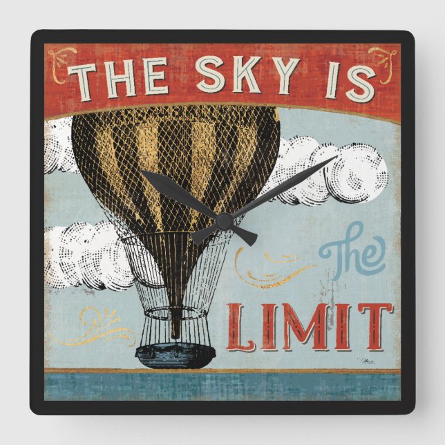 Hot Air Balloon Sky Is The Limit Quote Square Wall Clock (Front)