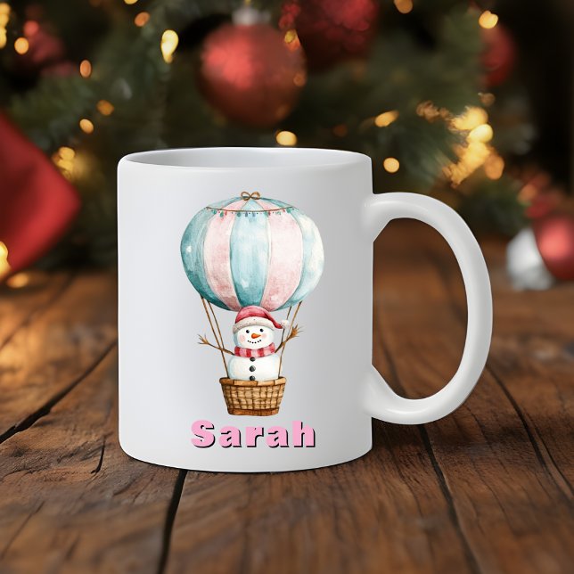 Hot Air Balloon Snowman Custom Name Christmas Coffee Mug (Hot Air Balloon Snowman Custom Name Christmas Coffee Mug
)