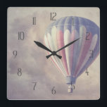 Hot Air Balloon Square Wall Clock<br><div class="desc">Add a message or name to this lovely vintage hot air balloon against a beautiful cloudy sky wall clock.</div>