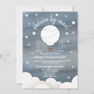 Hot Air Balloon Stars Neutral Baby Shower By Mail Invitation