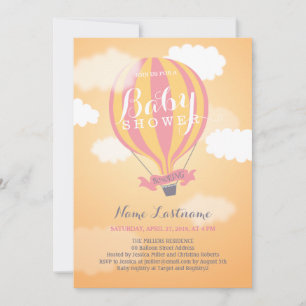 Hot Air Balloon Sunset Girl Baby Shower Invite