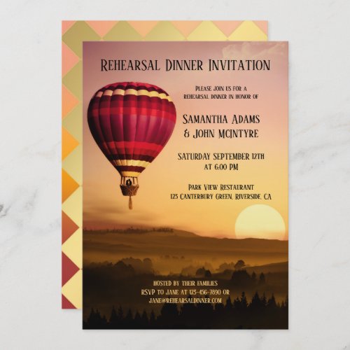 Hot Air Balloon Sunset Rehearsal Dinner Invitation