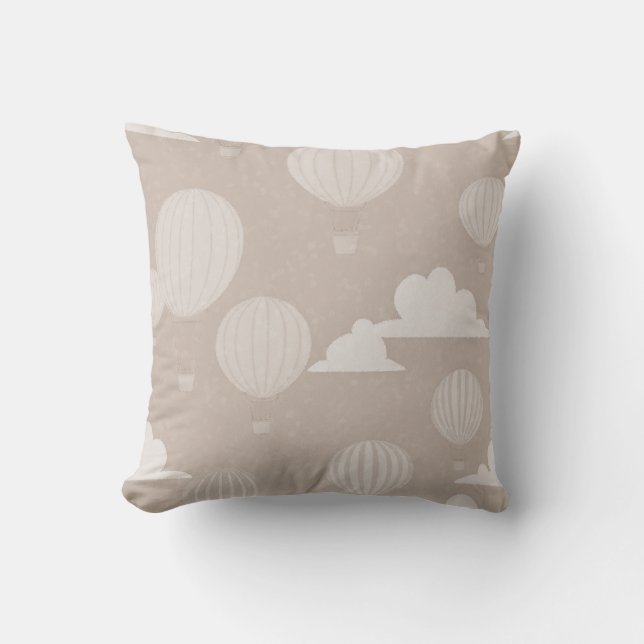 Hot Air Balloon Tan Throw Pillow (Front)