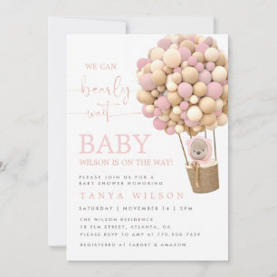 Hot Air Balloon Teddy Bear Baby Shower Invitation