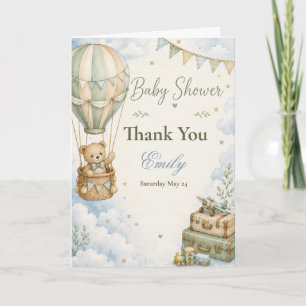 Hot Air Balloon Teddy Bear Baby Shower Thank You Card