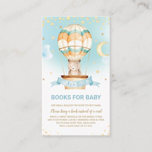 Hot Air Balloon Teddy Bear Boy Bring a Book Enclosure Card