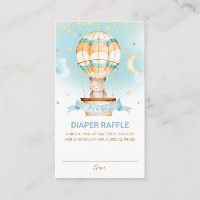 Hot Air Balloon Teddy Bear Boy Diaper Raffle Enclosure Card (Front)
