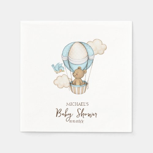 Hot Air Balloon Teddy Bear Cloud Bird Baby Shower Napkins
