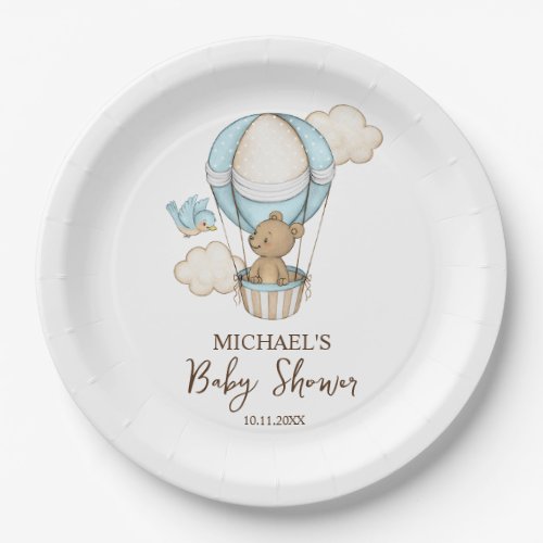 Hot Air Balloon Teddy Bear Cloud Bird Baby Shower Paper Plates