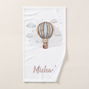 Hot Air Balloon Teddy Bear Clouds Baby Shower Bath Towel Set