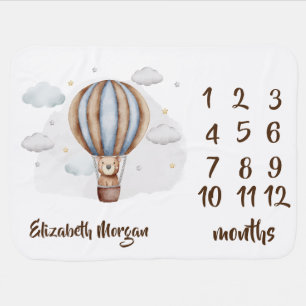 Hot Air Balloon Teddy Bear Clouds Baby Shower Blanket
