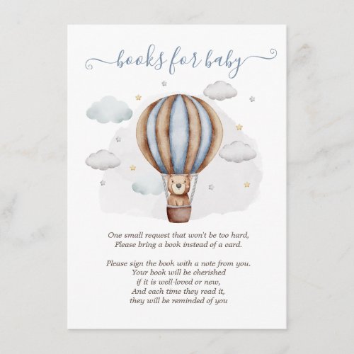 Hot Air Balloon Teddy Bear Clouds Baby Shower Enclosure Card