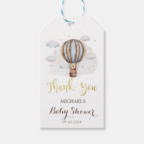 Hot Air Balloon Teddy Bear Clouds Baby Shower Gift Tags