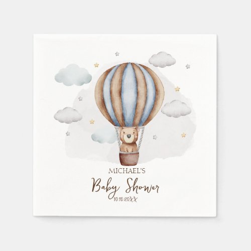Hot Air Balloon Teddy Bear Clouds Baby Shower Napkins