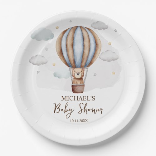 Hot Air Balloon Teddy Bear Clouds Baby Shower Paper Plates