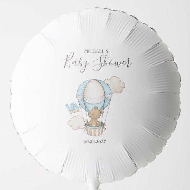 Hot Air Balloon Teddy Bear Clouds Bird Baby Shower (Front)