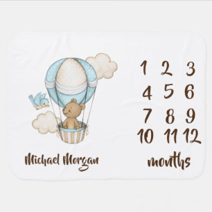 Hot Air Balloon Teddy Bear Clouds Bird Baby Shower Blanket