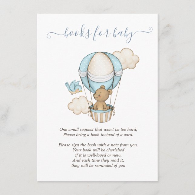 Hot Air Balloon Teddy Bear Clouds Bird Baby Shower Enclosure Card (Front)