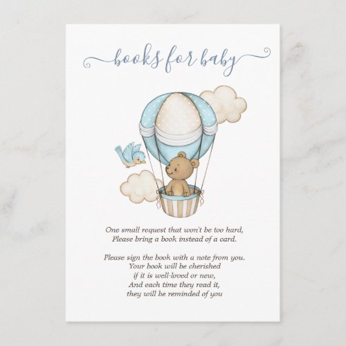 Hot Air Balloon Teddy Bear Clouds Bird Baby Shower Enclosure Card