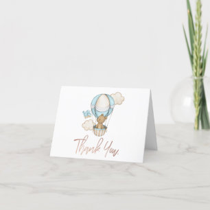 Hot Air Balloon Teddy Bear Clouds Bird Baby Shower Letterpress Thank You Card