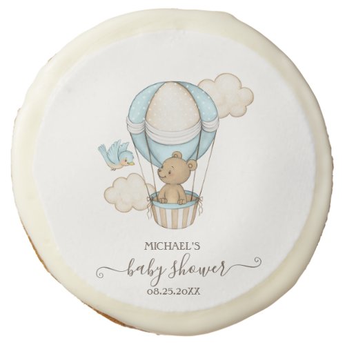 Hot Air Balloon Teddy Bear Clouds Bird Baby Shower Sugar Cookie