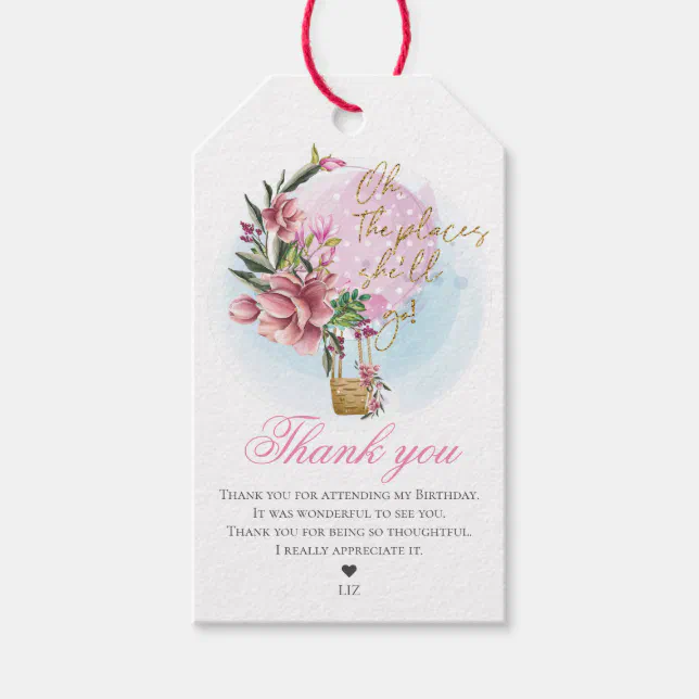 Hot Air Balloon Thank you Birthday Gift Tags | Zazzle
