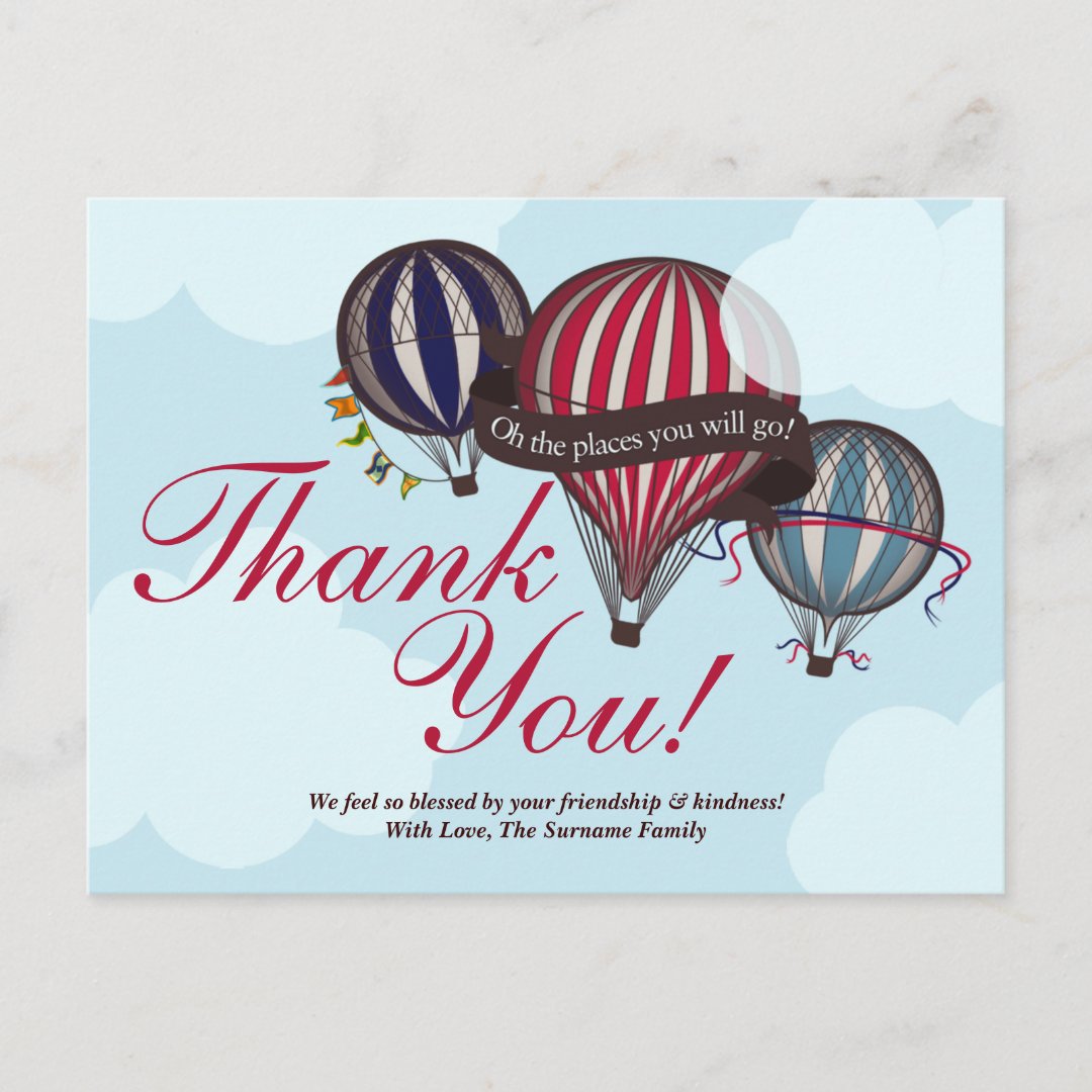 Hot Air Balloon Thank You Card | Zazzle