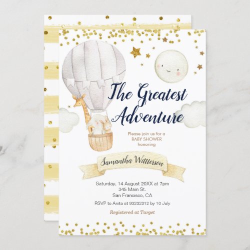 Hot air balloon the greatest adventure baby shower invitation