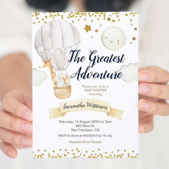 Hot air balloon the greatest adventure baby shower invitation (Creator Uploaded)