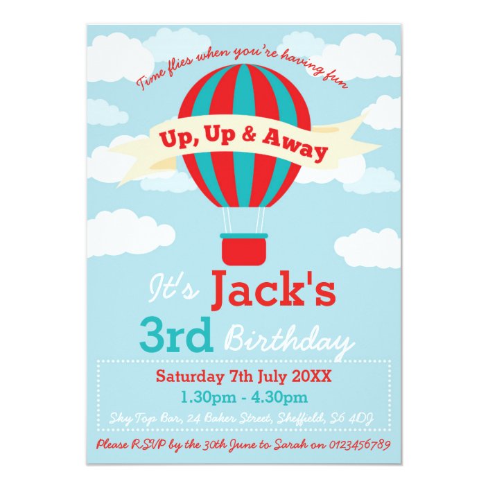 Hot Air Balloon Themed Birthday Party Invitation Zazzle Hot Air Balloon Themed Birthday Party
