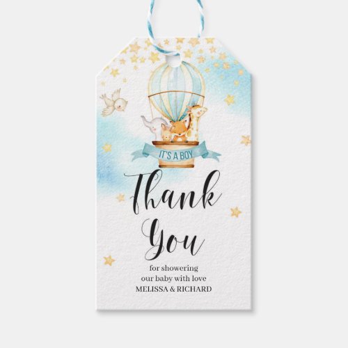 Hot air balloon themed cute animals Baby Shower Gift Tags