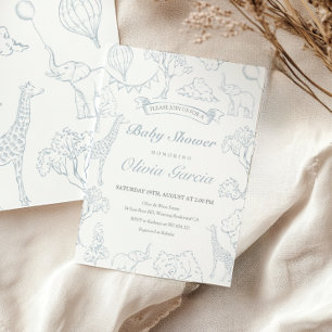 Hot air balloon toile baby shower invitation