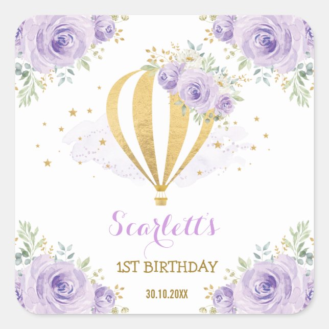 Hot Air Balloon Travel Adventure 1st Birthday Square Sticker (Front)